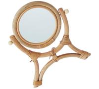 CATIEBYE Rattan Desk Mirror 5 Pcs Rotation Vanity Mirror Rustic Natural Style Adjustable Angle Reflection for Tabletop Dressing Table