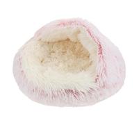 CATIEBYE Semi-enclosed Cat House Flannel Cat Nest Winter Warm Lightweight Pink Pet Bed Provides Security