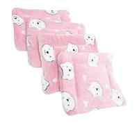 CATIEBYE Small Animal Blanket Cage Liner 4pcs Set Soft Warm Wool Sleeping Pads for Guinea Pig Hamster Hedgehog S Size Pink Bear Head Design