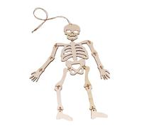 CATIEBYE Wooden Skeleton Pendant Skull Pendant Beige Wood Simulated Human Proportion Design Prank Prop for Halloween Decoration Haunted House Supplies