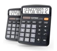 CATIGA Desktop Calculator (2 Pack) 12 Digit with Large LCD Display and Sensitive Button, Solar and Battery Dual Power, Standard Function for Office, Home, School, CD-2786 (2 Blacks)