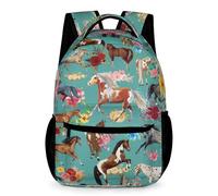 Catilo Backpack for Girls Boys, Elementary Middle High School Bookbags for Teen Kids, Large College Travel Laptop Back Packs, Horse Floral, 12x6x17in, Travel Backpacks