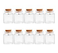 Catime 10 Pack Mini Glass Bottles with Cork Lids 50ml, Clear Spice Jar Square, Glass Pudding Jar, Potion Bottles for Wedding Favours Party Kitchen Jam