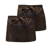 Catime 2 Aprons for Men and Women - Half Waist Apron with 3 Pockets, Waterproof and Dustproof - for Kitchen, Craft, Waiter, Baker, Chef, brown, L