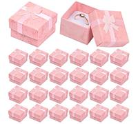 Catime 24 Pcs Jewelry Gifts Boxes, Paper Ringbox, Small Gift Boxes with Bow-Knot, Square Jewelry Display Box for Necklaces Earring Ring Packaging Box, 4x4x3cm (Pink)