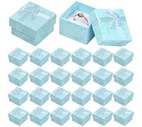 Catime 24 Pcs Jewelry Gifts Boxes, Paper Ringbox, Small Gift Boxes with Bow-Knot, Square Jewelry Display Box for Necklaces Earring Ring Packaging Box, 4x4x3cm (Blue)