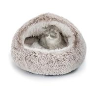 CATISM Cat Bed - for Indoor Large Cat Cave Dog Bed Washable Non-Slip Cats Igloo Pod Windproof Fluffy Nesting for Pets(Coffee, L)