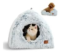 CATISM Cat Beds for Indoor Cats 2 in 1 Cat Bed Cave Machine Washable Fluffy Cat Cave Bed Foldable Non-Slip Washable Cushioned Pillow Soft Plush Premium Cotton Pet Bed for Kittens and Small Dogs Gray L