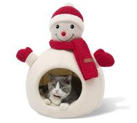 CATISM Christmas Cat Bed - Christmas Snowman Cat Bed for Indoor Cats, Cute Snowman Cats Beds with Warm Cushions Removable Cave with Non-Slip Cushioned Bottom for The Holidays
