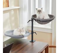CATISM Double Layer Cat Desk Bed - 360° Rotatable Hanging & Height Adjustable Cat Beds with 4 Washable Cushions, Sturdy Steel Frame for 2 Cats, Cats Perch for Office Desk