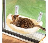 CATISM Foldable Cat Window Perch - Semicircular Cat Window Bed - Reinforced Window Hammock with Strong Suction Cup - Sturdy Frame for Glass Windows and Interior Walls(Beige)