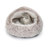 CATISM Plus Hooded Cat Nest - Plush, Self Warm, Non-Slip Cat Cave Bed, Small Dog or Kitten Comfort Pod