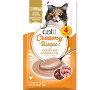 Catit Creamy Bisque, Cat Soup Soft Treats with Chicken & Liver, 4 x 10g | Cat Soup That Supports Daily Hydration. Grain-Free Soft Lick Cat Treat. Healthy Cat Treats Made With Real Meat.