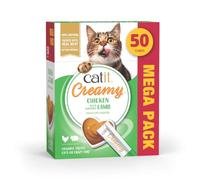 Catit Creamy Chicken & Lamb Lickable Cat Treats 50 Pack | Grain-Free Soft Lick Cat Treat. Natural ingredients. High-meat content. Freezable treats.