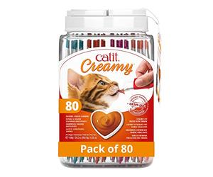 Catit Creamy Lickable Soft Cat Treats for Cats & Kittens, Variety Pack 80pk | Grain-Free Soft Lick Cat Treat. Natural ingredients. High-meat content. Freezable treats.