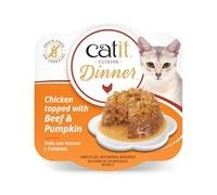Catit Cuisine Dinner, Chicken Topped with Beef & Pumpkin Dual-Layered Terrine, Grain Free Wet Cat Food in Gravy, Real Meat Food for Adult Cats 1 x 75g