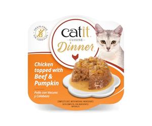 Catit Cuisine Dinner, Chicken Topped with Beef & Pumpkin Dual-Layered Terrine, Grain Free Wet Cat Food in Gravy, Real Meat Food for Adult Cats 1 x 75g
