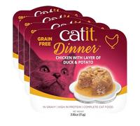 Catit Cuisine Dinner, Chicken Topped with Duck Dual-Layered Terrine, Grain Free Wet Cat Food in Gravy, Real Meat Food for Adult Cats 1 x 75g (Pack of 4)