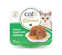 Catit Cuisine Dinner, Chicken Topped with Salmon & Carrot Dual-Layered Terrine, Grain Free Wet Cat Food in Gravy, Real Meat Food for Adult Cats 1 x 75g