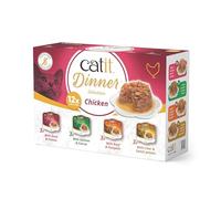 Catit Cuisine Dinner, Chicken Variety Pack Dual-Layered Terrine, Grain Free Wet Cat Food in Gravy, Real Meat Food for Adult Cats, 12 x 75g