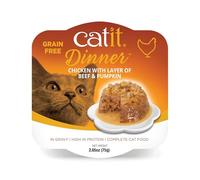 Catit Cuisine Dinner, Chicken Topped with Beef & Pumpkin Dual-Layered Terrine, Grain Free Wet Cat Food in Gravy, Real Meat Food for Adult Cats 1 x 75g