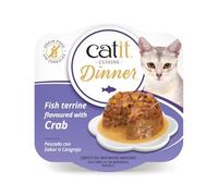 Catit Cuisine Dinner, Fish Topped with Pumpkin & Crab Flavour Dual-Layered Terrine, Grain Free Wet Cat Food in Gravy, Real Meat Food for Adult Cats 1 x 75g (Pack of 6)