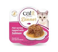 Catit Cuisine Dinner, Fish Topped with Salmon & Green Beans Dual-Layered Terrine, Grain Free Wet Cat Food in Gravy, Real Meat Food for Adult Cats 1 x 75g