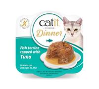 Catit Cuisine Dinner, Fish Topped with Tuna & Carrot Dual-Layered Terrine, Grain Free Wet Cat Food in Gravy, Real Meat Food for Adult Cats 1 x 75g