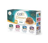 Catit Cuisine Dinner, Fish Variety Pack Dual-Layered Terrine, Grain Free Wet Cat Food in Gravy, Real Meat Food for Adult Cats, 12 x 75g