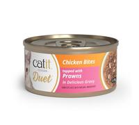 Catit Cuisine Duet, Chicken Bites topped with Prawns in Delicious Gravy, Grain Free Wet Cat Food for Adult Cats, High Meat Tinned Cat Food in Gravy 1 x 75g (Pack of 6)