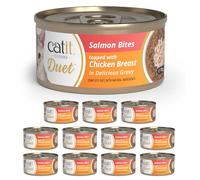 Catit Cuisine Duet, Salmon Bites topped with Chicken Breast in Delicious Gravy, Grain Free Wet Cat Food for Adult Cats, High Meat Tinned Cat Food in Gravy 12 pack