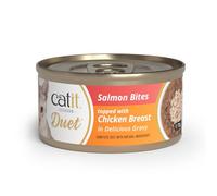 Catit Cuisine Duet, Salmon Bites topped with Chicken Breast in Delicious Gravy, Grain Free Wet Cat Food for Adult Cats, High Meat Tinned Cat Food in Gravy 1 x 75g (Pack of 6)