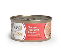 Catit Cuisine Fillet, Real Chicken Fillet with Salmon in Broth, Grain Free Wet Cat Food for Adult Cats, High Meat Tinned Cat Food in Broth 1 x 75g
