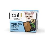 Catit Cuisine Ocean Fish Mousse, Grain Free Wet Cat Food, Smooth Protein-Rich Meal for Adult Cats, 90g Tetra Pack x12