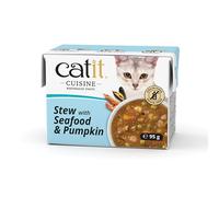 Catit Cuisine Seafood Stew, Grain Free Wet Cat Food in Broth, Tender Meat Stew for Adult Cats, 95g Tetra Pack x12