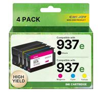 CATJOY 937 Ink Cartridge Multipack 937XL for HP 937 Ink Cartridge 937e Compatible with HP Officejet Pro 9120b 9110b 9720b 9130b 9117b 9720 9730 (1 Black,1 Cyan,1 Magenta,1 Yellow 4-pack with Chips)