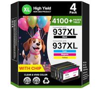 CATJOY 937 Ink Cartridges XL 937e for HP 937 Ink Cartridges Multipack 937XL Compatible for HP Officejet Pro 9720 9730 9120b 9110b 9720b 9130b 9117b (Black,Cyan,Magenta,Yellow 4-pack with Chips)