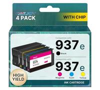 CATJOY 937 Ink Cartridges XL 937e for HP 937 Ink Cartridges Multipack 937XL Compatible for HP Officejet Pro 9720 9730 9120b 9110b 9720b 9130b 9117b (Black,Cyan,Magenta,Yellow 4-pack with Chips)