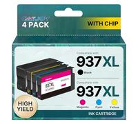 CATJOY 937 Ink Cartridges XL 937e for HP 937 Ink Cartridges Multipack 937XL Compatible for HP Officejet Pro 9720 9730 9120b 9110b 9720b 9130b 9117b (Black,Cyan,Magenta,Yellow 4-pack with Chips)