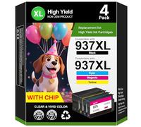 CATJOY 937 Ink Cartridges XL 937e for HP 937 Ink Cartridges Multipack 937XL Compatible for HP Officejet Pro 9720 9730 9120b 9110b 9720b 9130b 9117b (Black,Cyan,Magenta,Yellow 4-pack with Chips)
