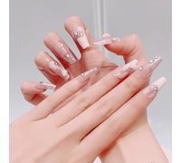 CATKIN 24PCS Long False Nails with Glue Stickers, Press on Nails no Glue for Women Girls Medium Square Decoration Fake Nails