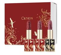 CATKIN 3pcs Lipstick Set, Semi-Matte, Long Lasting, High Impact, Moisturizing Formula, enriched with Avocado Oil and Vitamin E, 3.2g, Gift Box (129+167+171)