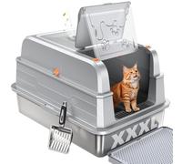 CATLIKE 2025 Upgrade 152L XXXL Stainless Steel Cat Litter Box - 3-Layer Urine Leak-Proof, Enclosed Design w/Charcoal Filter for Maine Coon & Multi-Cat Homes, Includes Metal Scoop & Mat