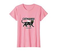 Catmando: Feline Force - Military Cat Humor T-Shirt, Women, Pink, S