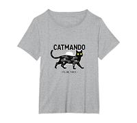 Catmando: Feline Force - Military Cat Humor T-Shirt, Women's Plus, Heather Grey, 1X