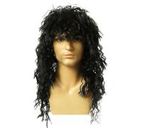 CATMEYE Classic 70s/80s Rock Wig - Long Curly Black Costume Hairpiece, Lightweight Elastic Cap, Natural Look Synthetic for Party, Festival & Cosplay Wear (Black)