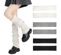 CATMEYE Knitted Leg Warmers, 3 Pairs, Over Knee Boot Cuff Socks, Kawaii Crochet Style, Stretchy Soft for Girls, Women, Winter Wear, Dance, Costumes (3 Colors, Standard)