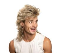CATMEYE Light Blonde Mullet 80s Rocker Wig for Men, Heat-Resistant Synthetic Long Wavy Wig with Adjustable Cap, Fancy Dress Costume for Party & Halloween (Light Blonde)