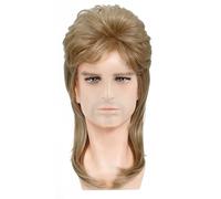 CATMEYE Men’s Blonde Mullet Wig, Retro Long Curly Rocker Style Synthetic Wig, One Size Adjustable Fit, Ideal for 70s/80s Theme Parties, Carnival & Cosplay (Dark gold)