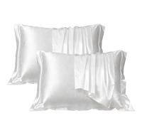 CATMEYE Satin Pillowcase 2 Pack, Ice Silk Silky Pillowcases for Hair & Skin, Smooth Cooling Satin Pillow Covers, Standard Size 48 × 74 cm for Night Sleep (White)